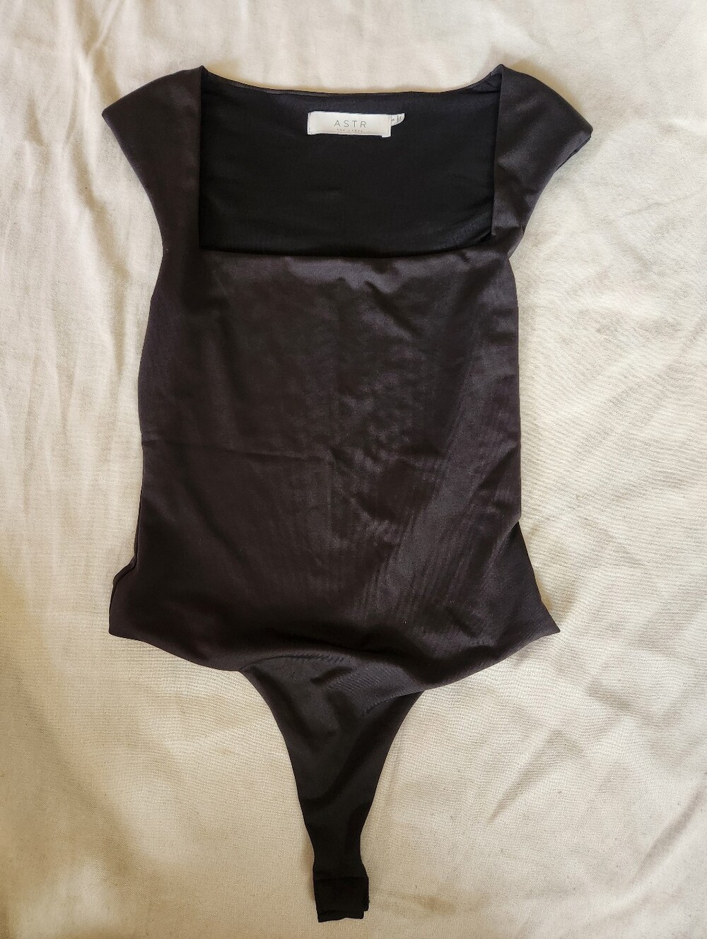 ASTR The Label Black Square Neck Cap Sleeve Bodysuit Women's Small